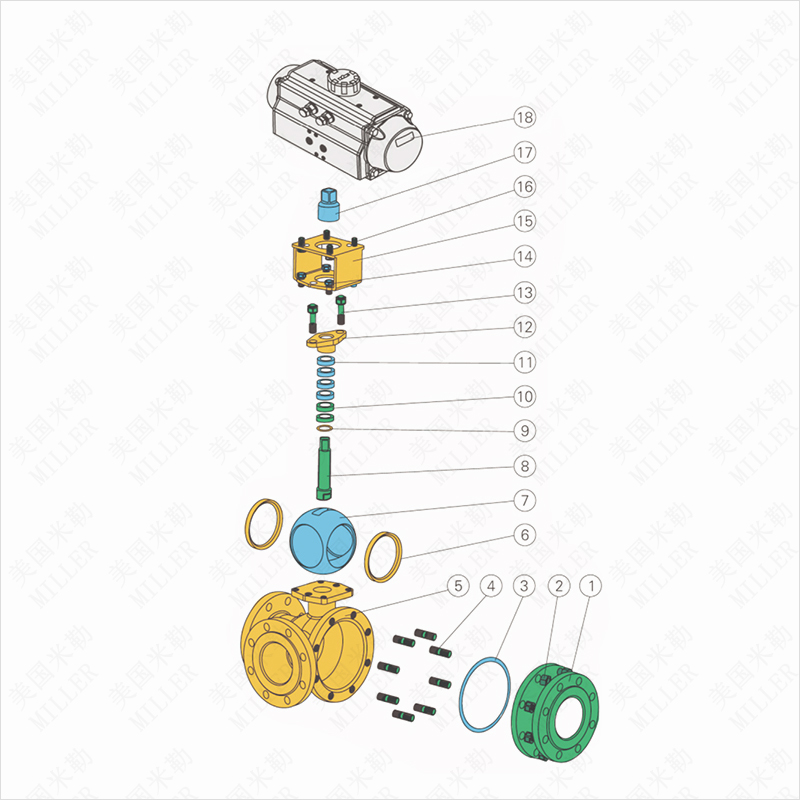 进口气动三通球阀结构图 进口气动三通球阀结构图