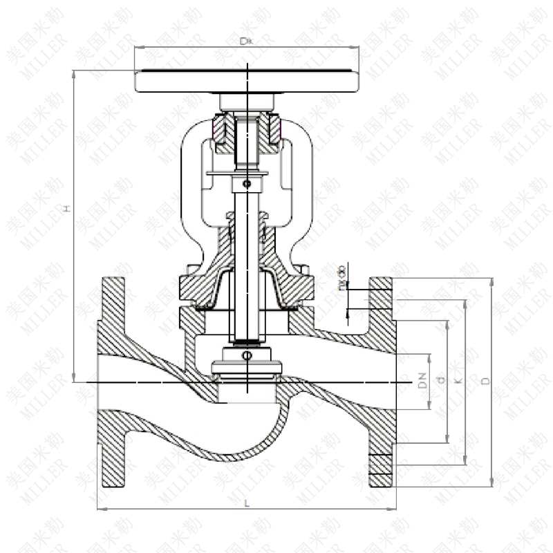 进口氯气专用截止阀连接尺寸图 进口氯气专用截止阀连接尺寸图