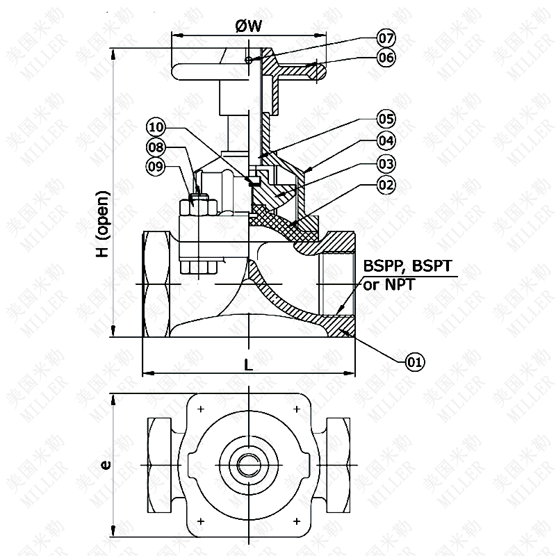 进口内螺纹隔膜阀结构图 进口内螺纹隔膜阀结构图
